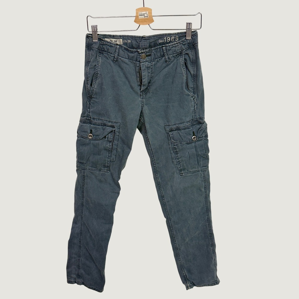 Gap 1969 Slim Fit Cargo Pants Mens 28x30 Slate Blue Utility Trousers